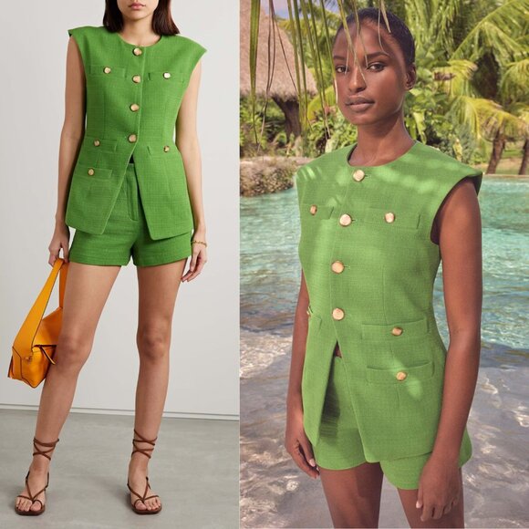 Veronica Beard Tamara Vest Cactus Green Tweed Suit Size 4 - Picture 12 of 12